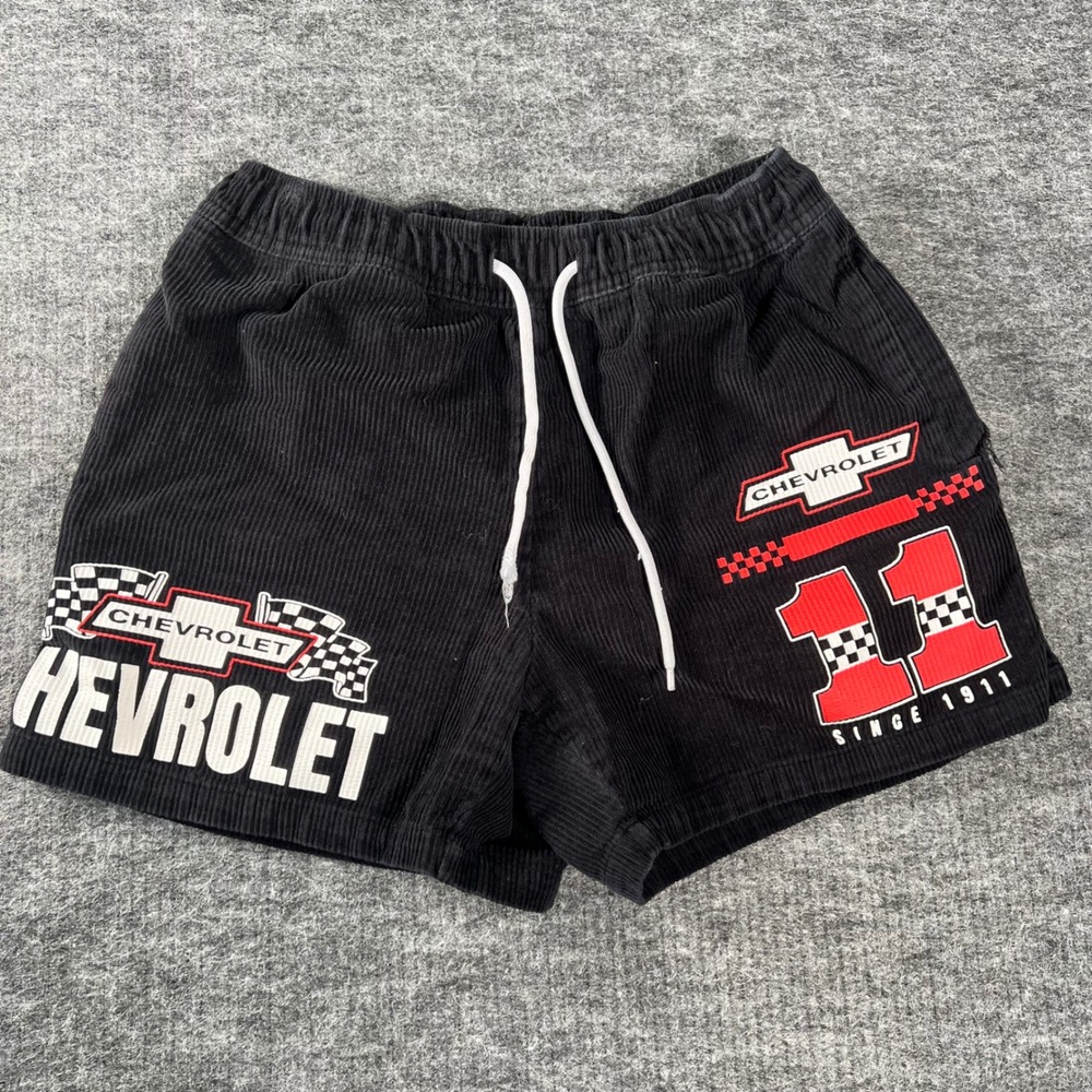 Chevrolet Racing Corduroy Shorts Mens Small Black GM Licensed Graphic Nascar